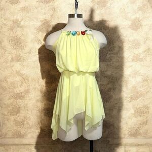 Vintage 1970s 70s Yellow Tunic Top Floral Flower Handkerchief Blouse XS